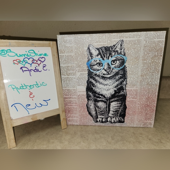 Arauco Cool Cat w/ Blue Glasses 10.25" x 10.25" Canvas Print ~ NWT - Picture 1 of 5